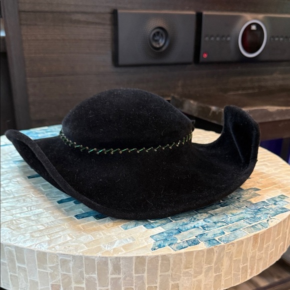 borsalino Accessories - VINTAGE BORSALINO Black Hat with Green Stitching
